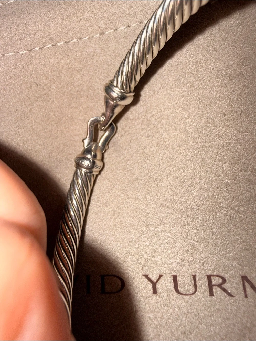 David Yurman Silver Twisted Cable Bracelet with Hook Clasp